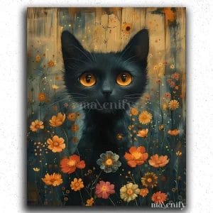 Black Cat and Flowers