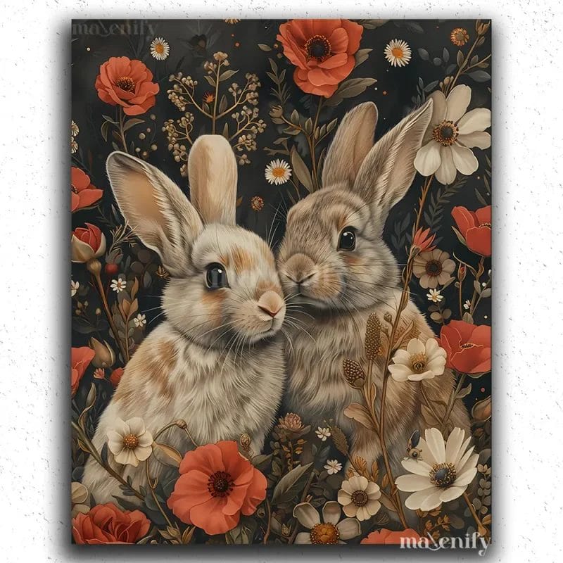 Cute Rabbits and Flowers