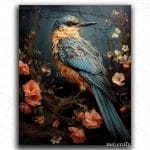 Blue Sparrow and Flowers