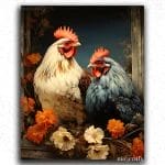 White and Blue Cock and Hen