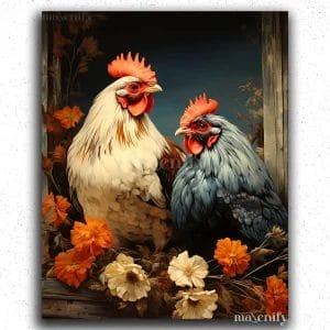 White and Blue Cock and Hen