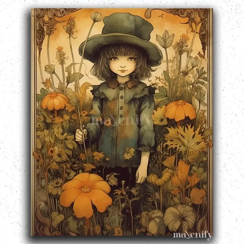 Cute Witch in Flower Field