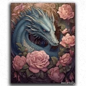 Dark Fantasy Dragon with Flowers
