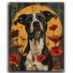 Cute Black Dog and Flowers