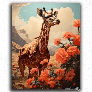 Giraffe and Summer Flowers