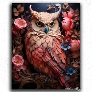 Dusty Pink Owl And Flowers
