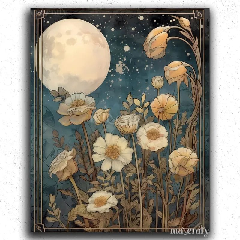 Enchanted Moon and White Flowers