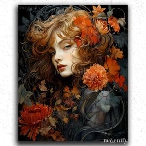 Girl and Fall Flowers