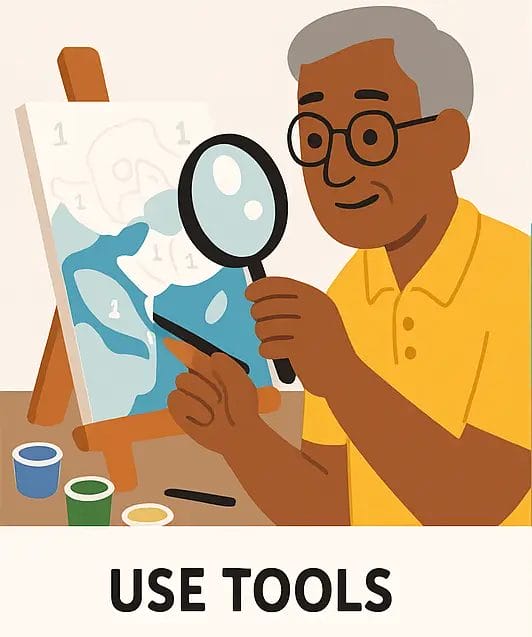 3 Reasons Why Seniors should Start Paint by numbers? 4 - Paint by Numbers Use tools like magnifying glass